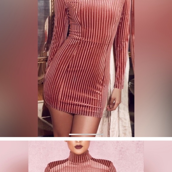 House of CB Rose Gold Velvet Mock Neck Mini Dress 🌹✨ - Picture 4 of 8